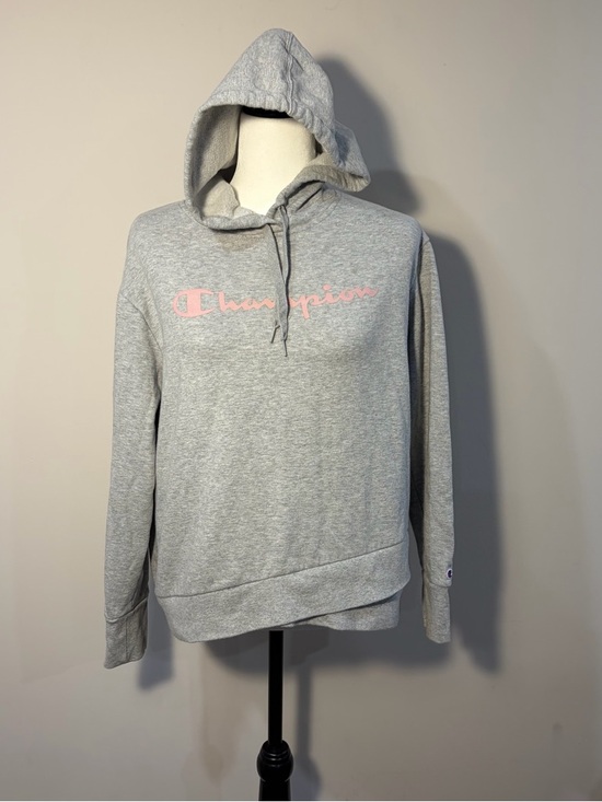 Champion Tops - Champion Light Gray Hoodie with Pink Logo Script